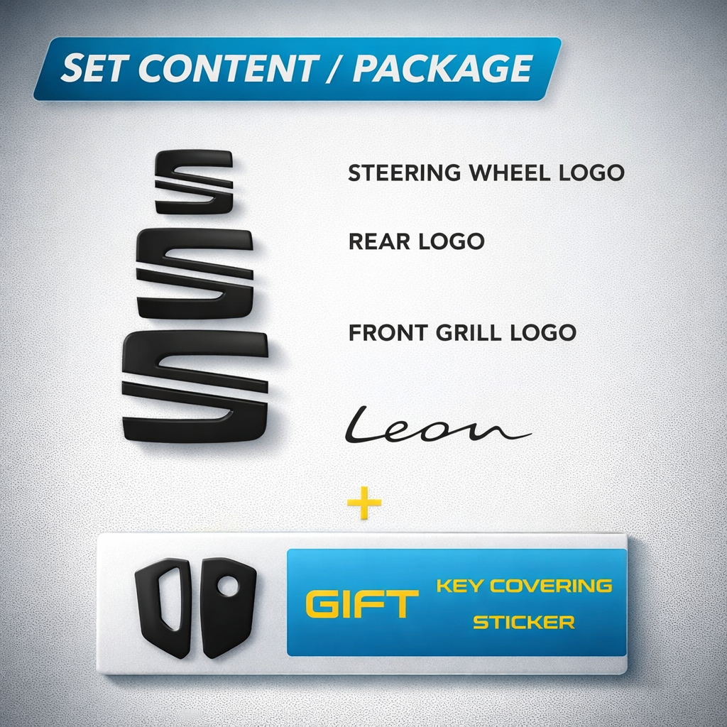 Seat Leon MK4 Emblem Overlay Set – Front Vinyl Logo Cover Decal for Exterior Styling