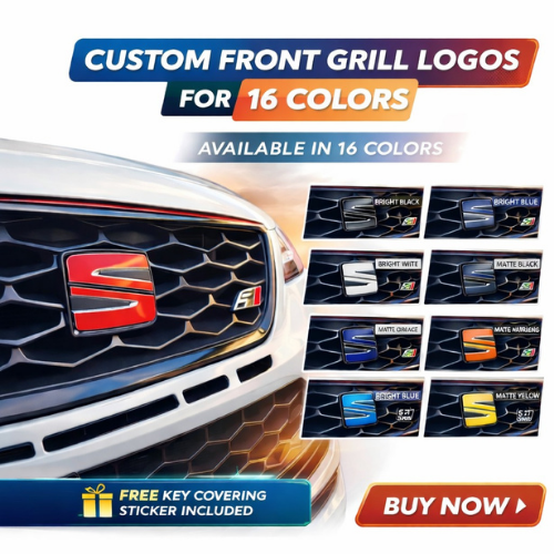 Seat Leon MK4 Emblem Overlay Set – Front Vinyl Logo Cover Decal for Exterior Styling