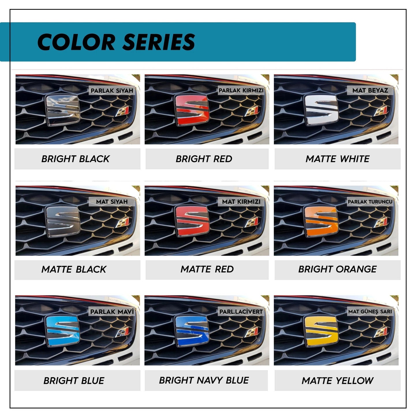 Seat Leon MK4 Emblem Overlay Set – Front Vinyl Logo Cover Decal for Exterior Styling