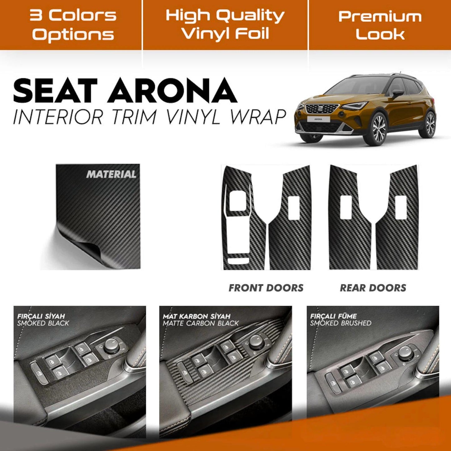 Seat Arona Interior Trim Vinyl Wrap: Door Pocket Plated Set