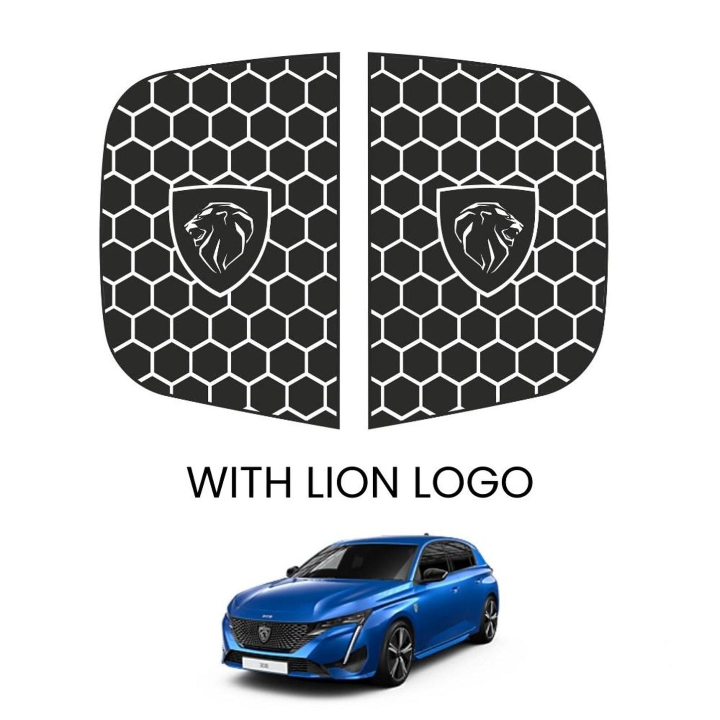 Peugeot 308 Honeycomb Vinyl Decal: Lion Logo Butterfly Glass Sticker