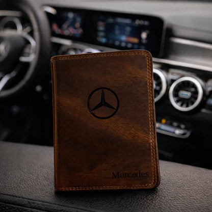 Personalisierte Leder KFZ-Zulassungshalterung | Fahrzeugdokumentenmappe mit individuellem Logo | EU-Fahrzeugpapiere-Etui