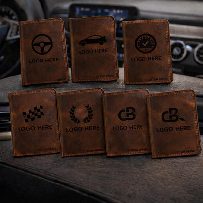 Personalisierte Leder KFZ-Zulassungshalterung | Fahrzeugdokumentenmappe mit individuellem Logo | EU-Fahrzeugpapiere-Etui
